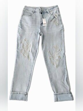 Frilli Exchange Embroidered Floral Light Wash Jeans NWT
